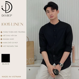 DODEP Áo sơmi nam cổ trụ 100% linen cao cấp tay dài