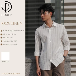 DODEP Áo sơmi nam linen cotton tay dài kẻ sọc relaxed fit