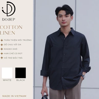 DODEP Áo sơmi nam linen Ý tay dài màu trắng, đen