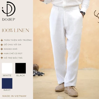 DODEP Quần dài nam 100% linen premium màu Nâu Olive, Xám nhạt