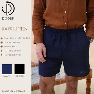 DODEP Quần shorts đùi nam 100% linen premium màu trắng