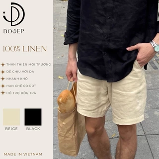 DODEP Quần shorts đùi nam linen relaxed fit màu be, đen