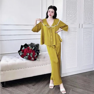 Bộ Dài Pijama Nữ SOJUN Pi Tiểu Thư Cổ Gợn Dưới 65Kg