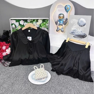 Bộ Pijama Bigsize Nữ SOJUN Pi Crop Cổ Sen Quần Váy Tay Lỡ Size 45-65Kg