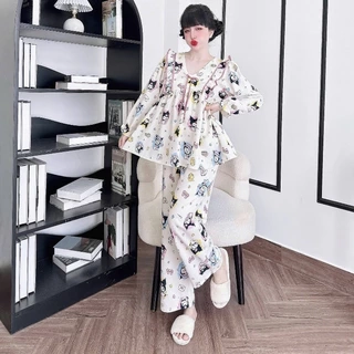 Đồ Mặc Nhà Nữ SOJUN Bộ Dài Xốp Babydoll  TDQD Viền 45-65KG