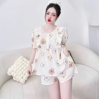 Đồ Mặc Nhà Nữ SOJUN Bộ Xốp Đùi Viền Latin - 2 Nơ 45-68KG