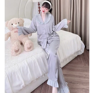 Đồ Ngủ Nữ Pijama Bigsize SOJUN Bộ Ngủ Lụa Latin Cổ Sam Phối Tơ Óng Cao Cấp  Size <65Kg