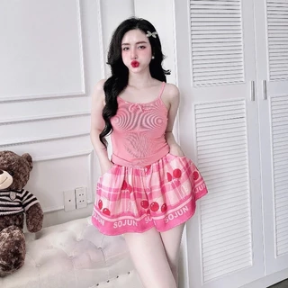 Đồ Ngủ Sexy Nữ SOJUN Bộ 2 Dây Sexy Nhún In Thiết Kế 3D 1 size 45 - 63Kg