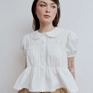 DOTTIE - Áo cổ lá sen tay phồng - Trắng - T1053