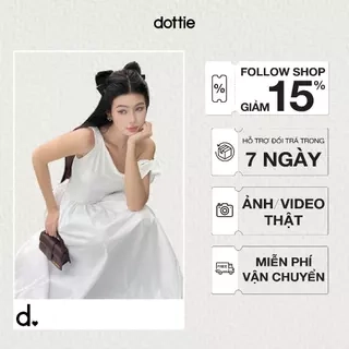 DOTTIE - Đầm midi lệch vai phối vải poplin - Trắng - D0679
