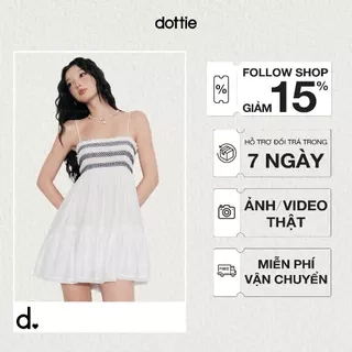 DOTTIE - Đầm ngắn chạy smocking trang trí - Trắng - D0697