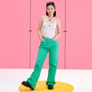 DOTTIE - Quần jeans dài ống rộng nữ - Xanh lá - Q0282