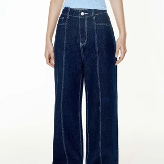 DOTTIE - Quần Jeans ống suông chạy chỉ nổi - Xanh Dương Đậm - Q0365
