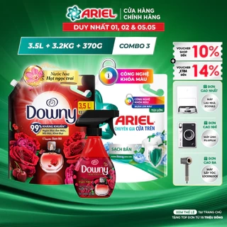 Combo 3 Nước Giặt ARIEL Downy Nắng Sớm 3.2KG, Nước Xả Vải DOWNY Đam Mê 3.5L & Xịt Vải DOWNY Đam Mê 370ml