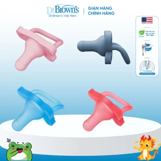Ty ngậm Dr.Brown's siêu mềm đầu tròn Happy Paci- màu xanh, hồng dành cho bé 0 tháng trở lên