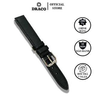 Dây da đòng hồ Draco DDDH04 màu đen - size 14 nữ chấy liệu da bò thật cao cấp