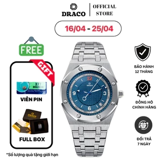 Đồng hồ nam Draco D22-DR05 “Wellerman” xanh dây kim loại bạc, đồng hồ thời trang nam