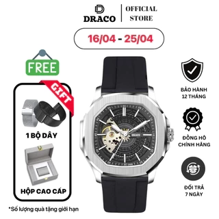 Đồng hồ nam Draco D23-DS68 “DongSon” Automatic trắng đen dây cao su non cao cấp màu đen