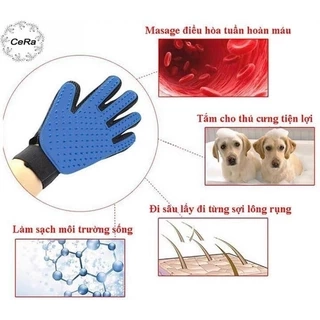 Găng tay lấy lông rụng tắm chó mèo True Touch - chải lông tránh rối đánh bông lông massage cho thú