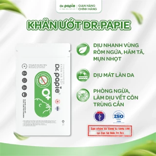 1 Gói Khăn Lau Hạ Sốt Tẩm Ướt Thảo Dược Dr.Papie Làm Mát Dịu Da, Vết Côn Trùng Đốt, Giảm Rôm Sảy, Mẩn Ngứa Cho Bé