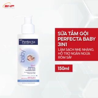 Sữa tắm gội cho bé sơ sinh và em bé Perfecta Baby dịu nhẹ ngăn ngừa hình thành mụn sữa, rôm sảy, vảy da đầu 3in1 150ml