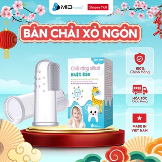 Bàn chải xỏ ngón silicon cho bé từ 1 tuổi thương hiệu Midkid, tưa lưỡi mềm mại, an toàn, có hộp đựng sạch sẽ và tiện lợi
