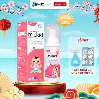 Bọt tập đánh răng Midkid chính hãng vị Dâu 60ml cho bé từ 1 tuổi, hữu cơ, bọt mịn tan nhanh, an toàn
