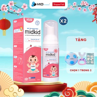 Combo 2 hộp Bọt tâp đánh răng Midkid vị dâu nuốt được cho bé từ 1 tuổi, giúp làm sạch, trắng răng