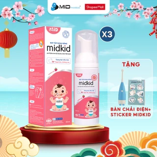 Combo 3 hộp Bọt tâp đánh răng Midkid vị dâu nuốt được cho bé từ 1 tuổi, giúp làm sạch, trắng răng
