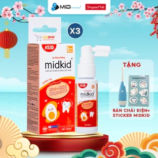 Combo 3 hộp Xịt chống sâu răng Midkid vị nho 30ml cho bé từ 1 tuổi giúp làm sạch, ngăn ngừa ố vàng