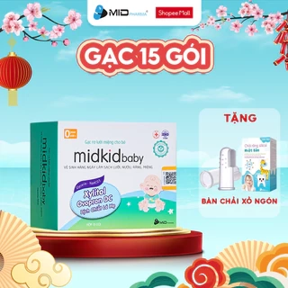 Gạc rơ lưỡi Midkidbaby hộp 15 gói ướt đạt tiêu chuẩn iso 5 sao giúp làm sạch răng, lưỡi, nướu