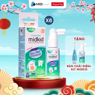Liệu trình tái tạo - Combo 6 hộp Xịt chống sâu răng Midkid vị nho 30ml cho bé từ 1 tuổi