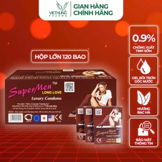 Bao cao su Supermen siêu mỏng có chấm bi nhỏ kéo dài quan hệ, nhiều gel bôi trơn, Hộp 120 cái