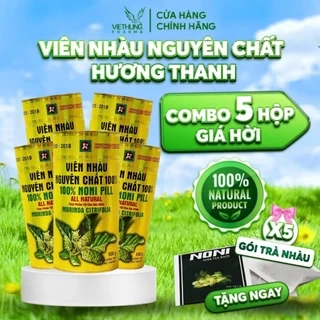 Combo 5 Hộp Viên Nhàu Nguyên Chất Noni Hương Thanh, 100% Từ Quả Nhàu, Hộp 500g