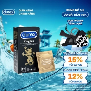 Bao cao su Durex Kingtex ôm sát, bôi trơn, size 49mm, hộp 12 bao