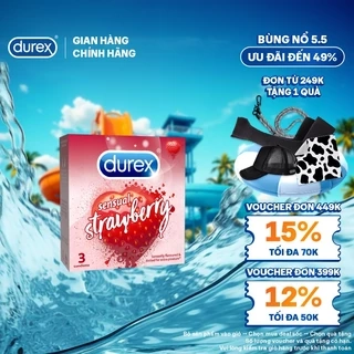 Bao cao su Durex Sensual Strawberry hương dâu (size 53mm, 3 bao/hộp)
