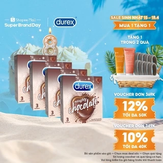 Bộ 4 hộp Durex Naughty Chocolate hương socola (size 53mm, 3 bao/hộp)