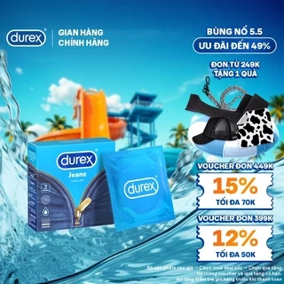 Durex Jeans cơ bản, bôi trơn, size 52.5mm, hộp 3 bao