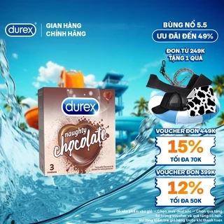 Durex Naughty Chocolate hương socola (size 53mm, hộp 3 bao)