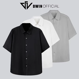 Áo sơ mi ngắn tay nam nữ DWIN chất vải kaki cotton 300 gsm cộc basic unisex đứng form rộng không nhăn cao cấp