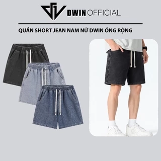 Quần short jean cotton nam nữ DWIN đùi jean cotton wash form rộng basic unisex chống nhăn không xù