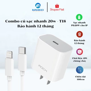 Củ sạc nhanh PD 20W Rockspace T18 cổng ra typeC - hàng chính bảo hành 12 tháng 1 đổi 1