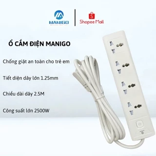 Ổ cắm điện ĐA NĂNG MANIGO UNS 1K4 nhiều lỗ cắm công suất 2500W có cầu chì an toàn bảo hành 18 tháng