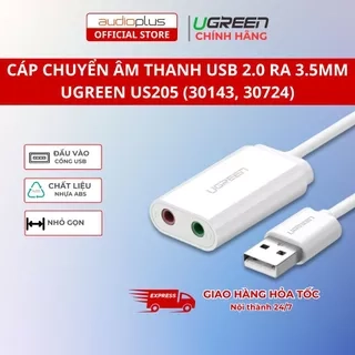 Cáp chuyển âm thanh (Soundcard) USB 2.0 ra 3.5mm UGREEN US205 (30143, 30724) - Bảo hành 18 tháng