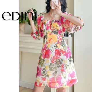Đầm Cổ U Tay Phồng Hoạ Tiết Hoa - EDINI - D1498