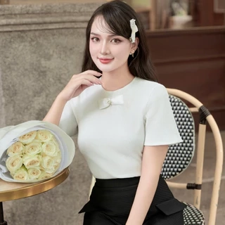 Áo Tay Ngắn Đính Nơ Tiểu Thư - EDINI - A1672