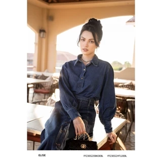 Áo jeans cổ đức nẹp đính logo thiết kế Elise FF2305224TLDEBL