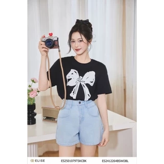 Áo thun đen in hình nơ thiết kế Elise ES2501079TSKCBK