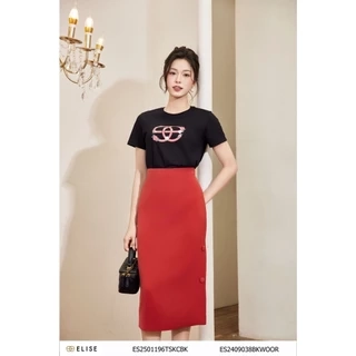 Áo thun đen in logo elise hình hoa thiết kế Elise ES2501196TSKCBK