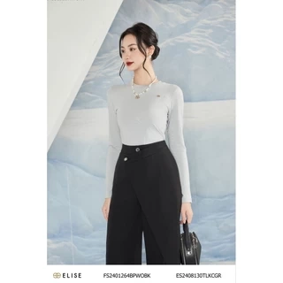Áo thun xám dài tay đính logo thiết kế Elise ES2408130TLKCGR